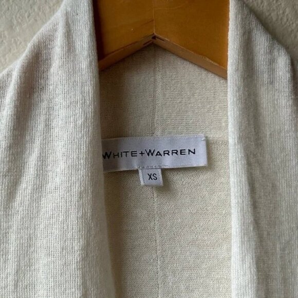 WHITE + WARREN linen gauze open Trapeze cardigan in Calico Cream White XS STAINS - Picture 5 of 6